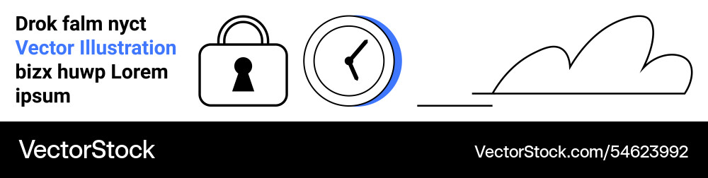 Lock clock and cloud outline with text in blue Lock clock and cloud outline with text in blue vector image