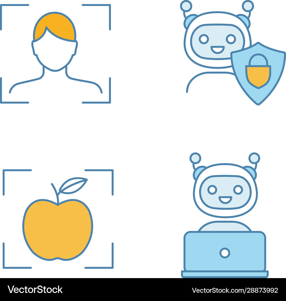 Machine learning color icons set Machine learning color icons set vector image