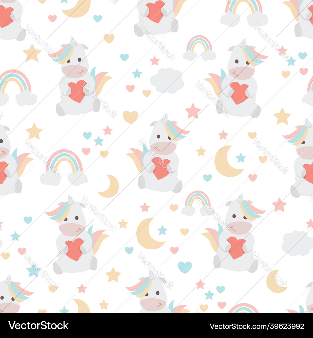 Pastel Unicorn with Heart Pattern vector image