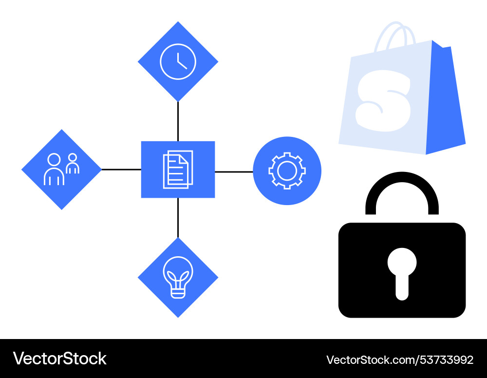Process workflow with gears and security lock Process workflow with gears and security lock vector image
