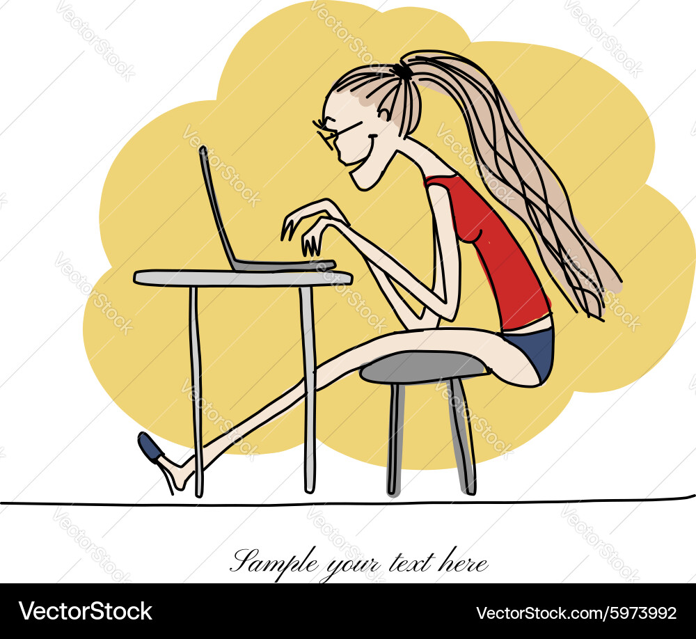 Programmer woman at work sketch for your design Vector Image