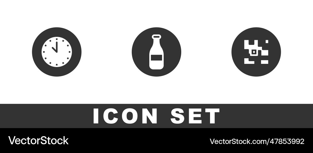 Set clock bottle and qr code icon Set clock bottle and qr code icon Vector Image