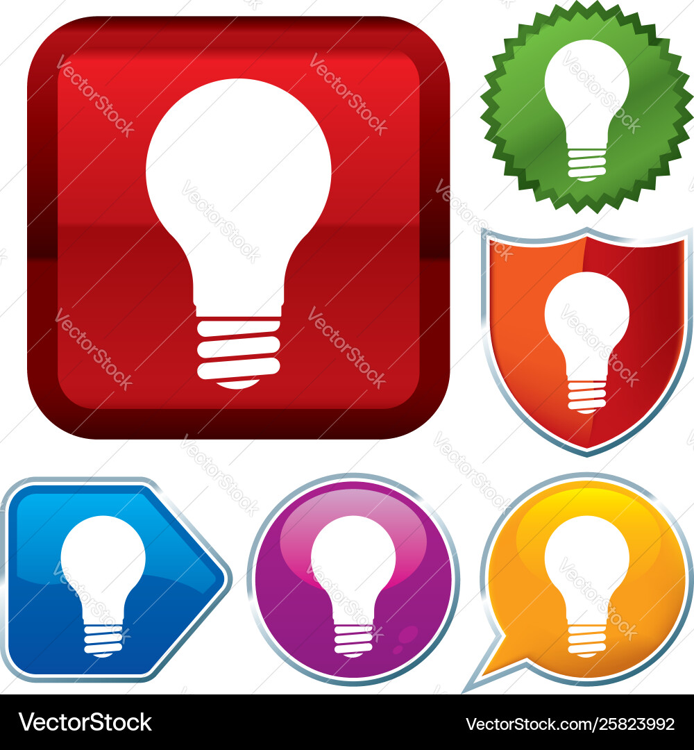Set shiny icon series on buttons lightbulb vector image