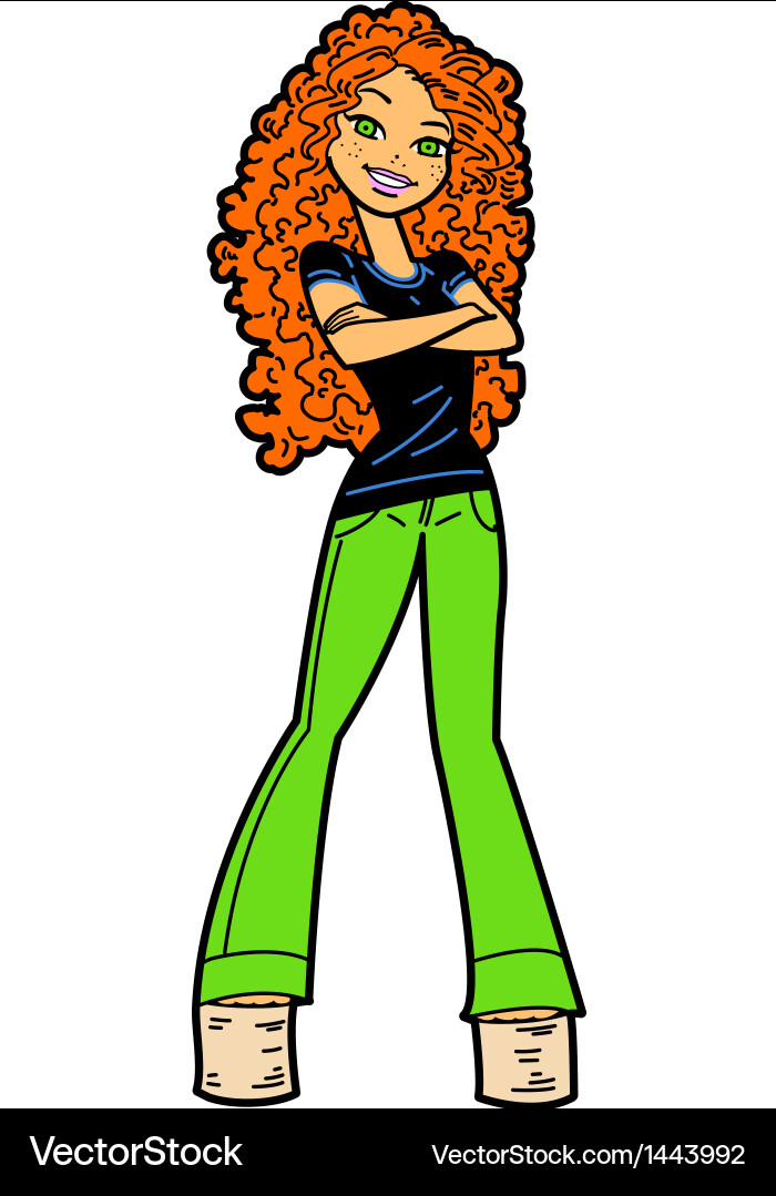Stylish Redhead Girl with Arms Crossed vector image