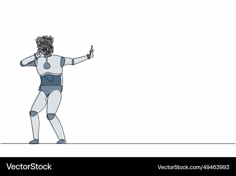Continuous one line drawing robot with round Continuous one line drawing robot with round Vector Image