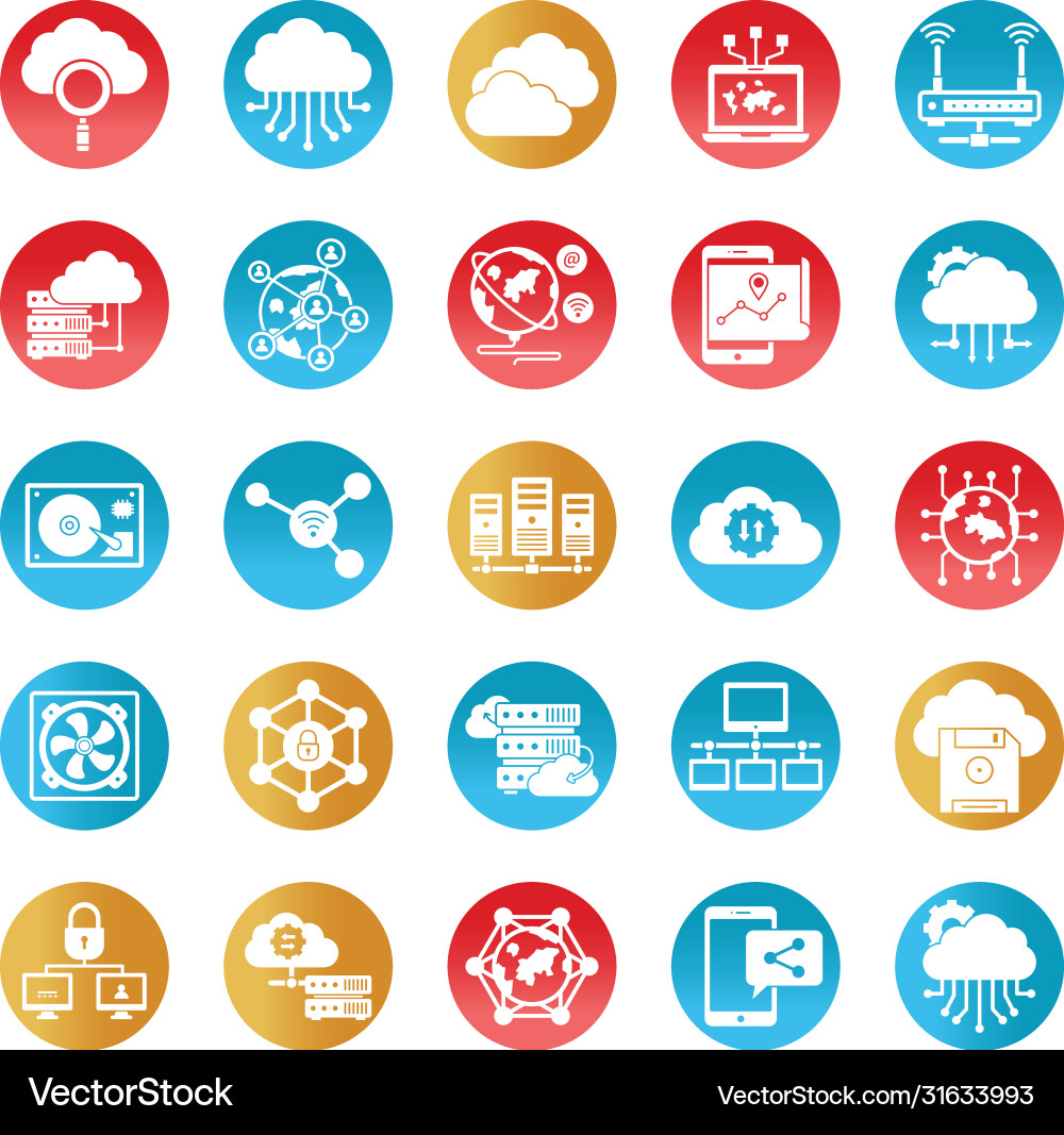Data and networking icons set every single vector image