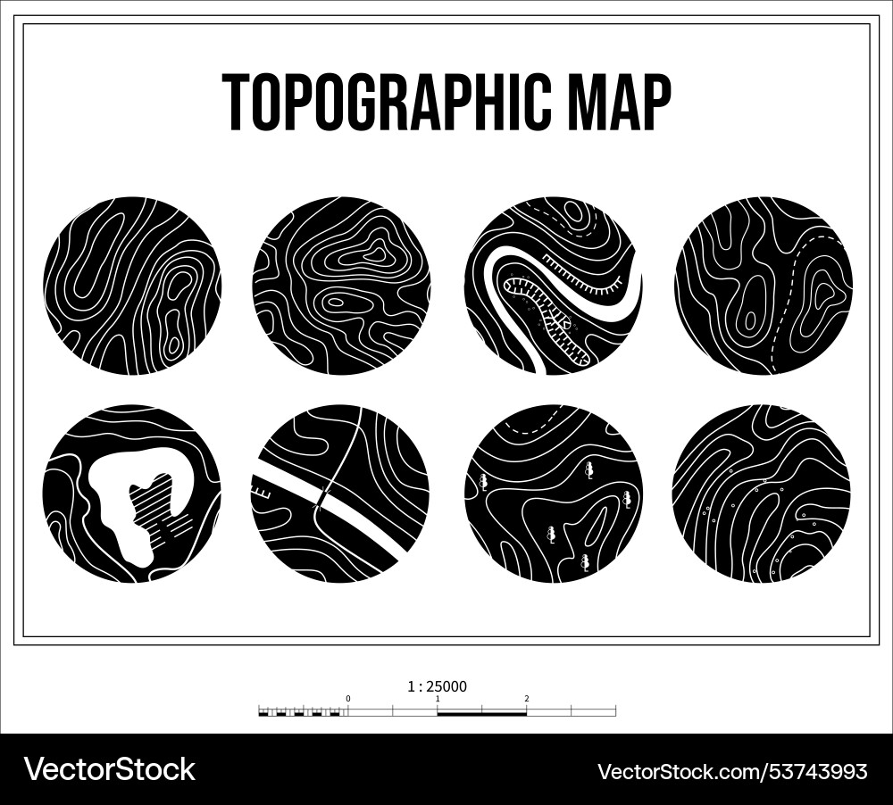 Flat outline round topographic map collection Flat outline round topographic map collection vector image