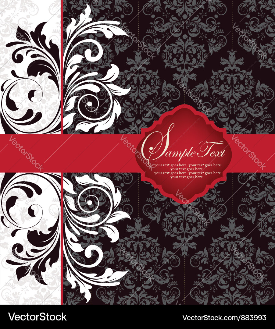 Floral Damask Hochzeit Einladung Vektorbild