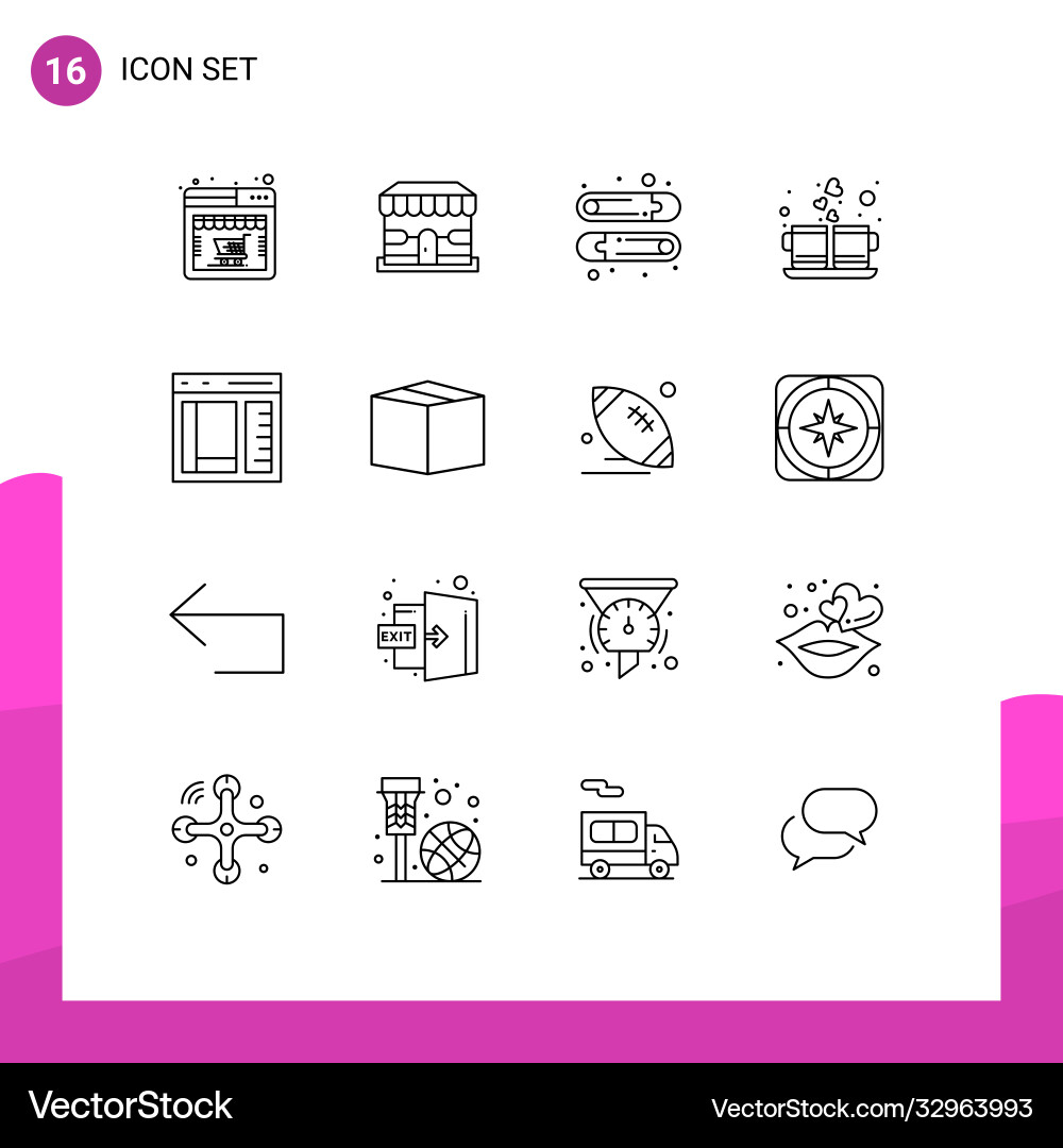 Group 16 modern outlines set for coding hot vector image