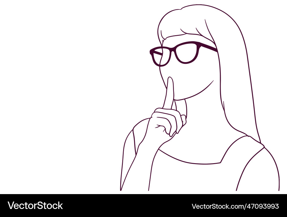 Mädchen mit Brille zeigt Stille Geste Hand Mädchen mit Brille zeigt Stille Geste Hand vektorbild