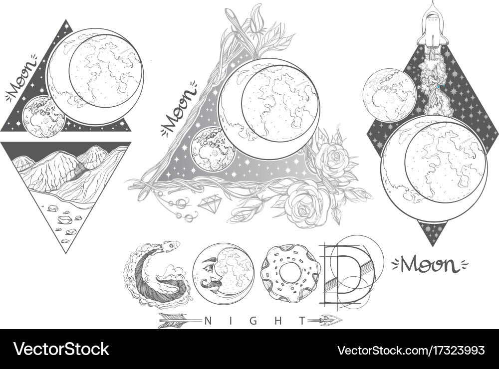 Mond Nacht Landschaft schöne Aufschrift gut vektorbild