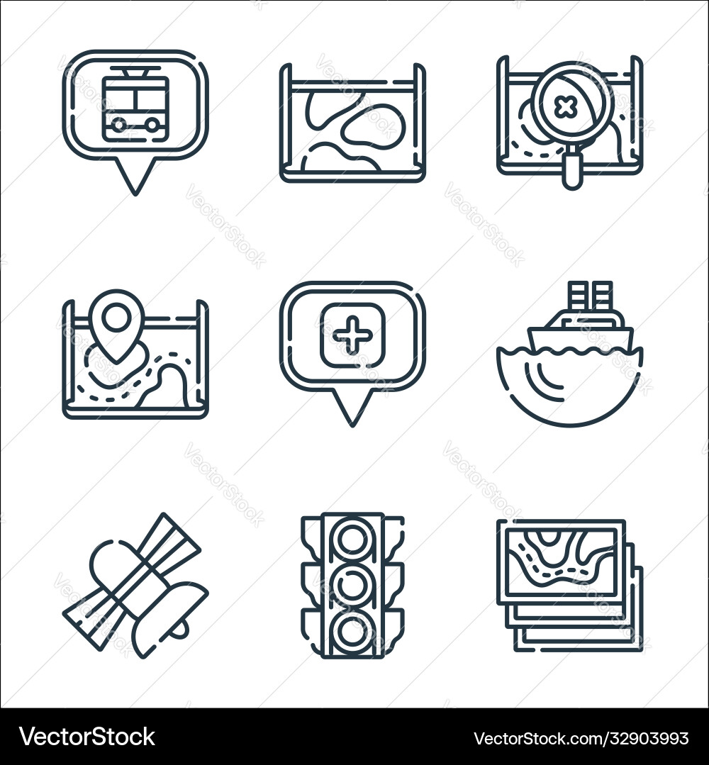Navigation and maps line icons linear set quality Navigation and maps line icons linear set quality vector image