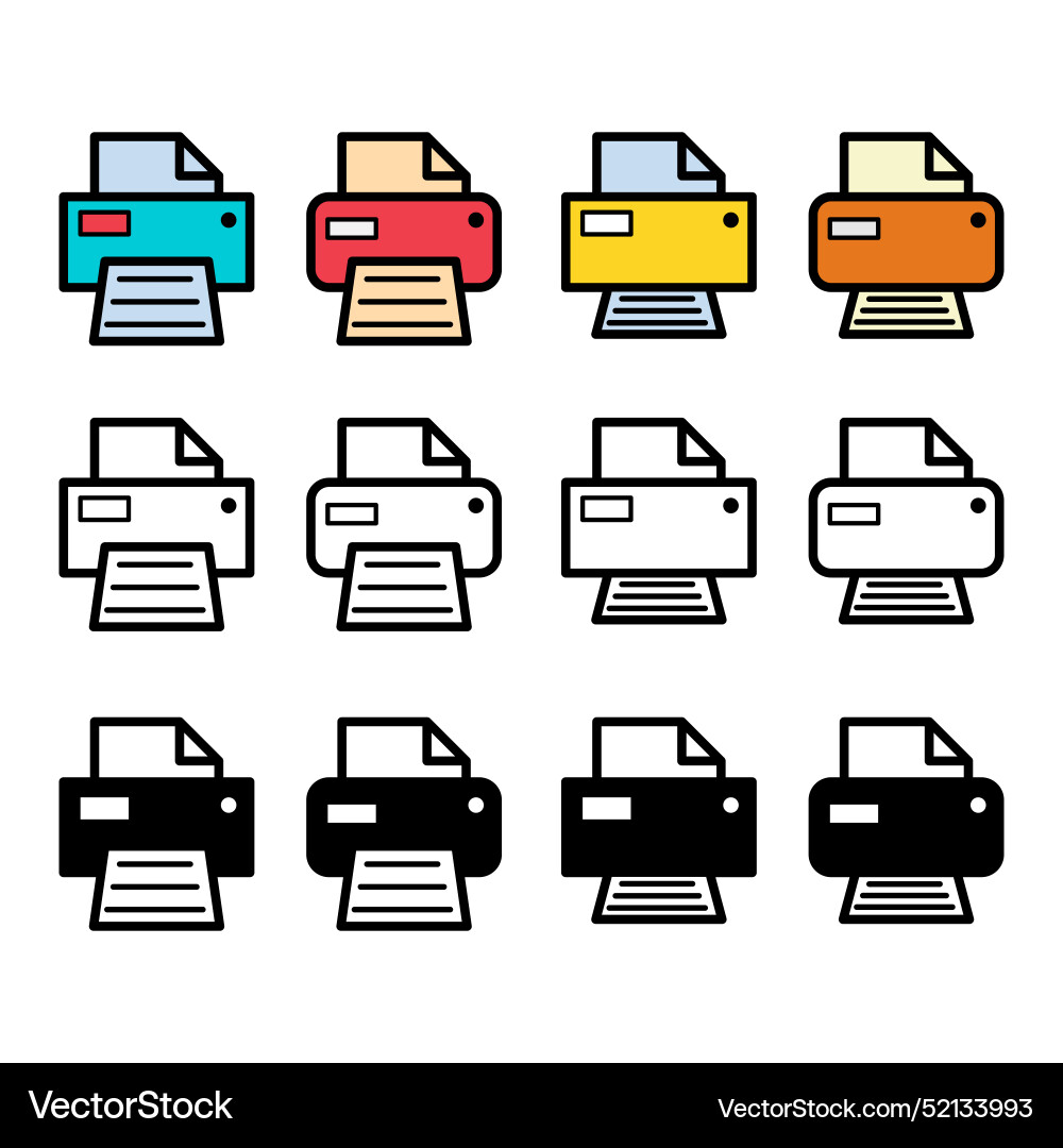 Set of printer document web icon printout machine Set of printer document web icon printout machine vector image