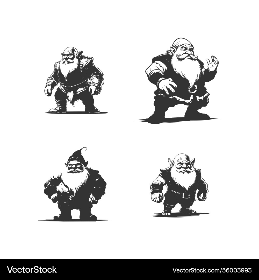 Set of silhouettes dwarf with different action Set of silhouettes dwarf with different action Vector Image