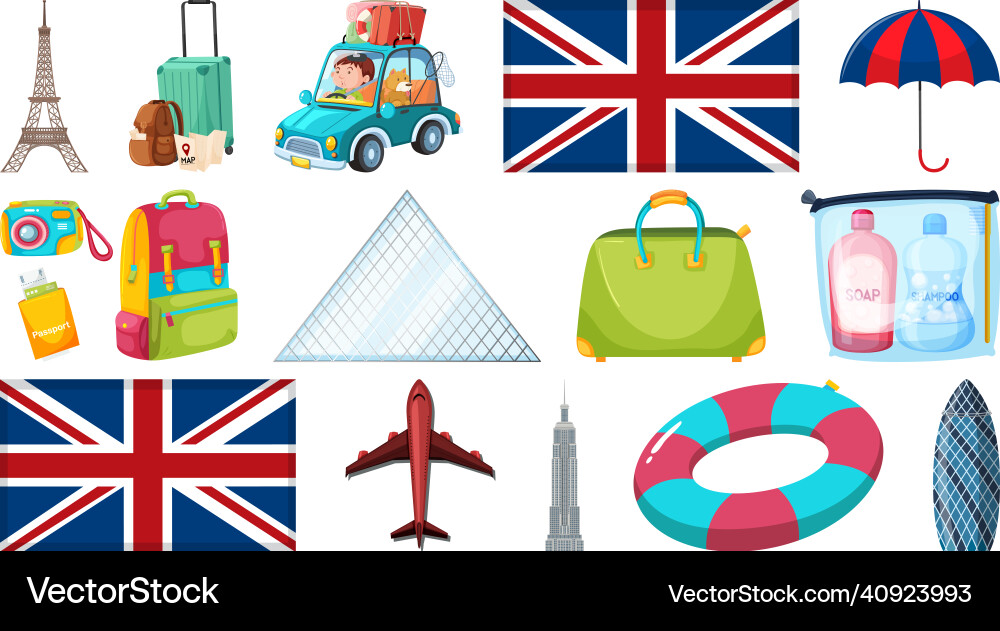 Set of summer vacation objects and elements Set of summer vacation objects and elements vector image