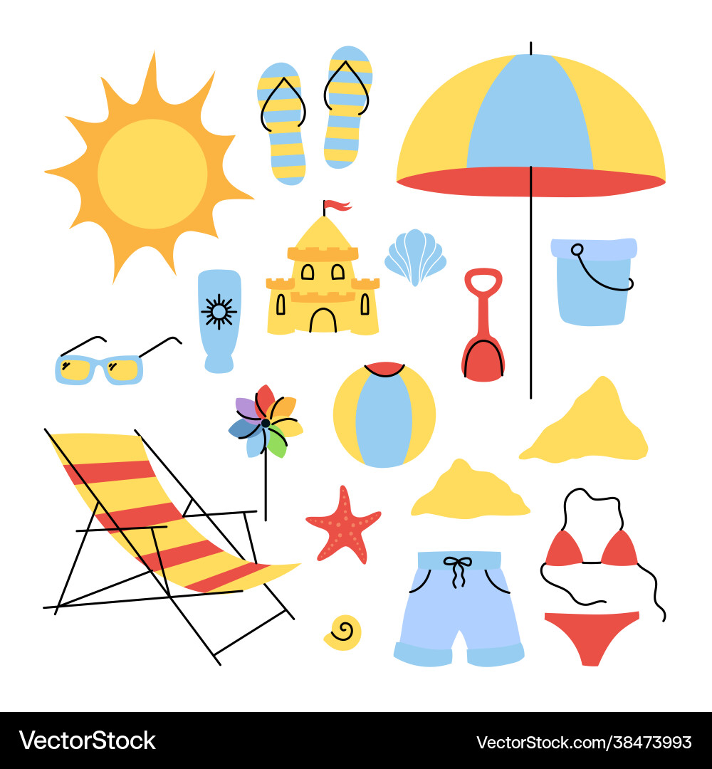 Set simple elements on beach theme abstract Set simple elements on beach theme abstract Vector Image