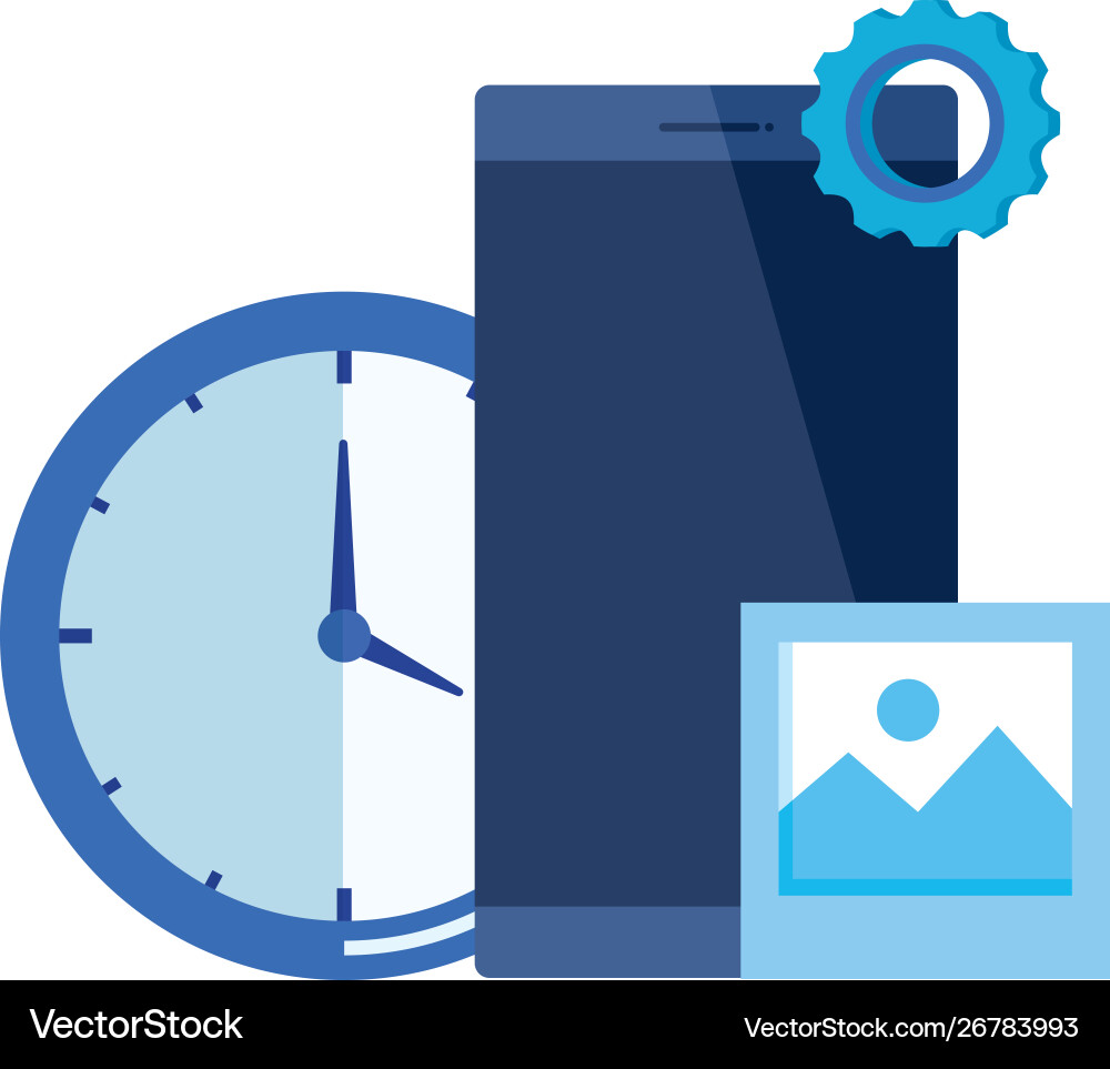Smartphone device with time clock vector image