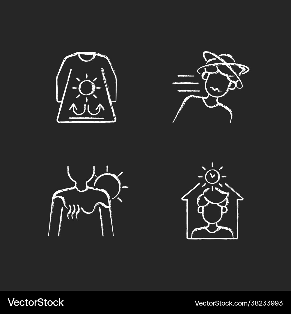 Sunstroke risk during summer chalk white icons Sunstroke risk during summer chalk white icons vector image