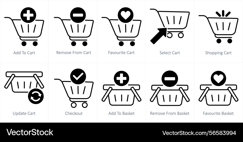 A set of 10 shopping icons as add to cart remove Vector Image