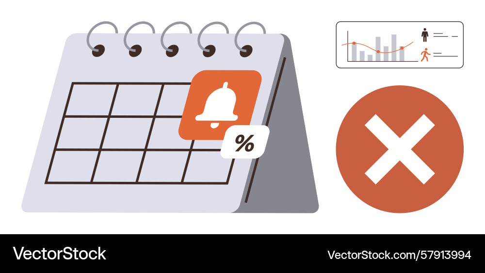 Calendar with notification alert data chart Calendar with notification alert data chart Vector Image