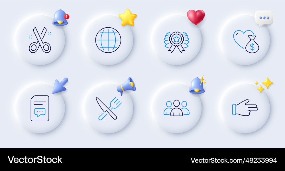 Click hand food and globe line icons for web app Click hand food and globe line icons for web app Vector Image