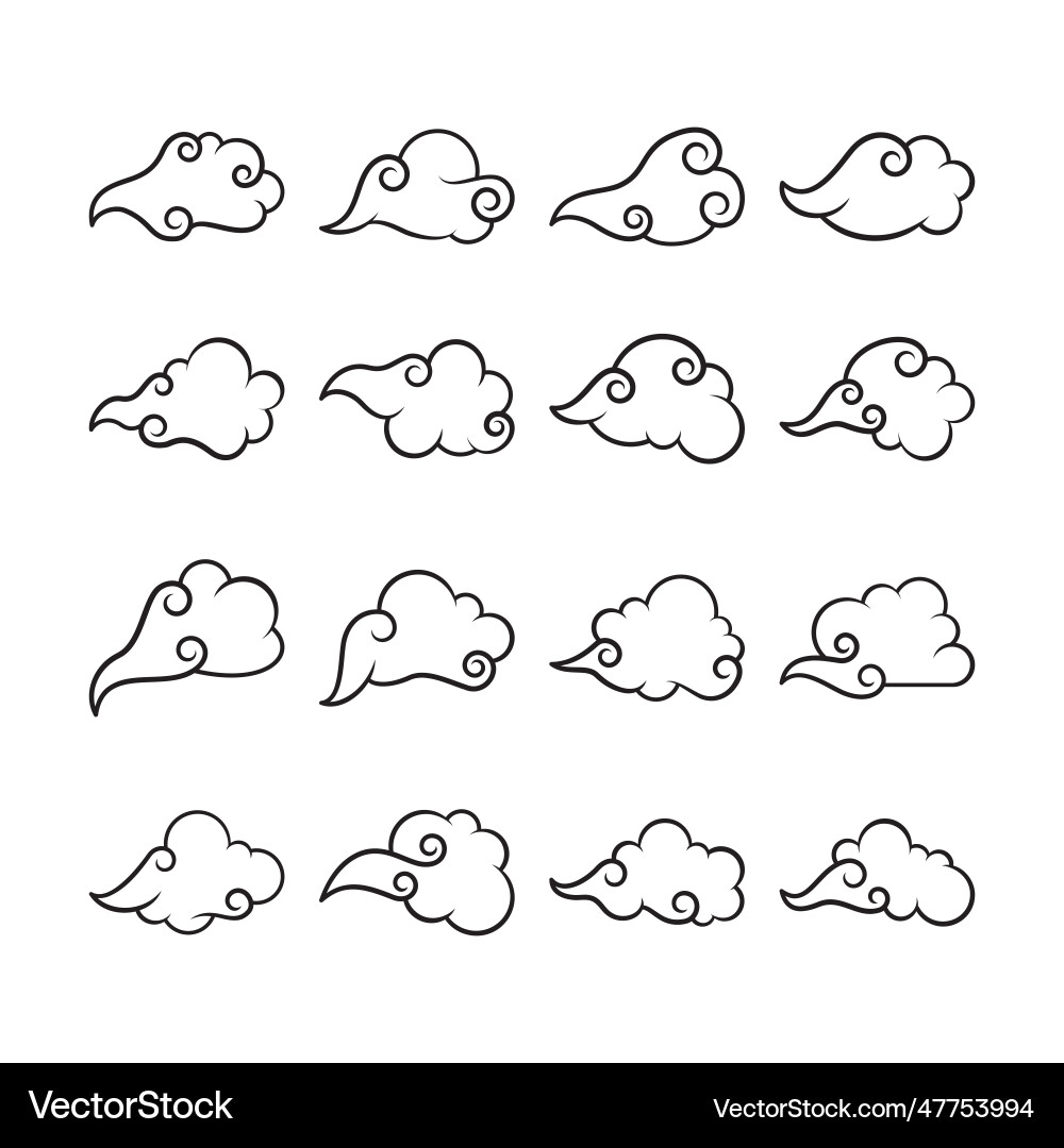 Cloud shape collection set of thin line Vector Image
