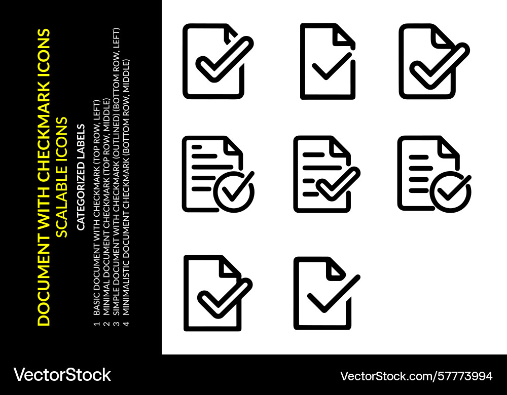 Document with checkmark icons scalable set Vector Image