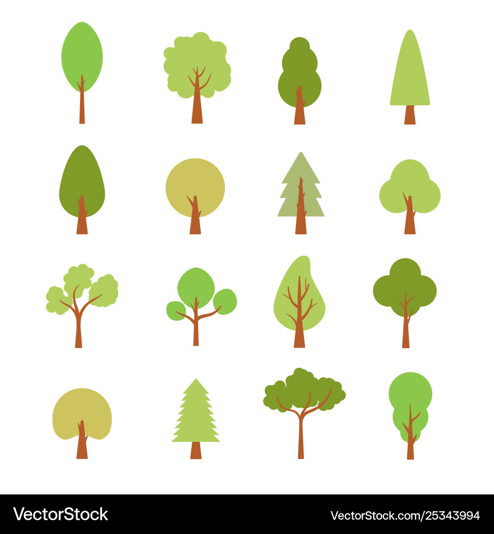 Flat trees set forest tree nature plant Royalty Free Vector