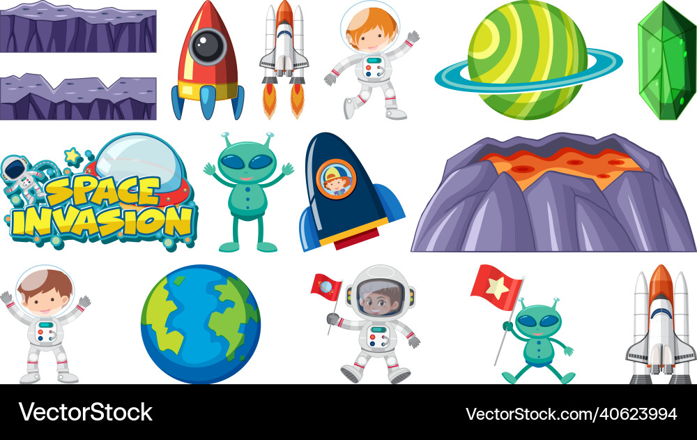 Isolated fantasy space game objects and elements Isolated fantasy space game objects and elements vector image