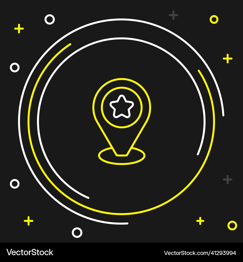Line map pointer with star icon isolated on black Line map pointer with star icon isolated on black vector image