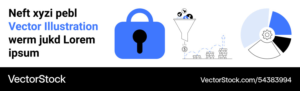 Lock icon data funnel and pie chart with blue Lock icon data funnel and pie chart with blue vector image