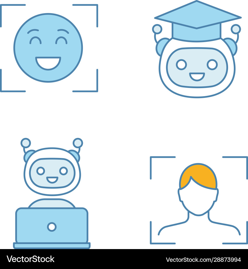Machine learning color icons set Machine learning color icons set vector image