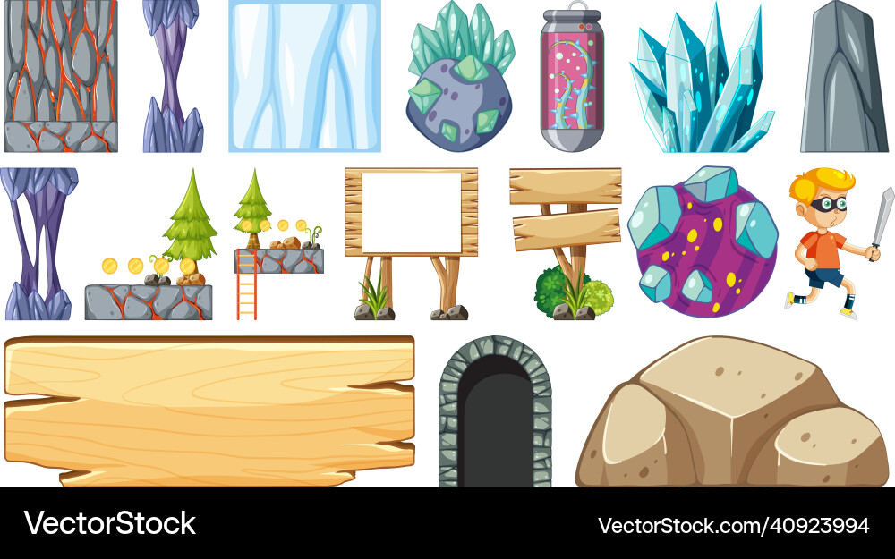 Set of isolated game objects and elements Set of isolated game objects and elements vector image
