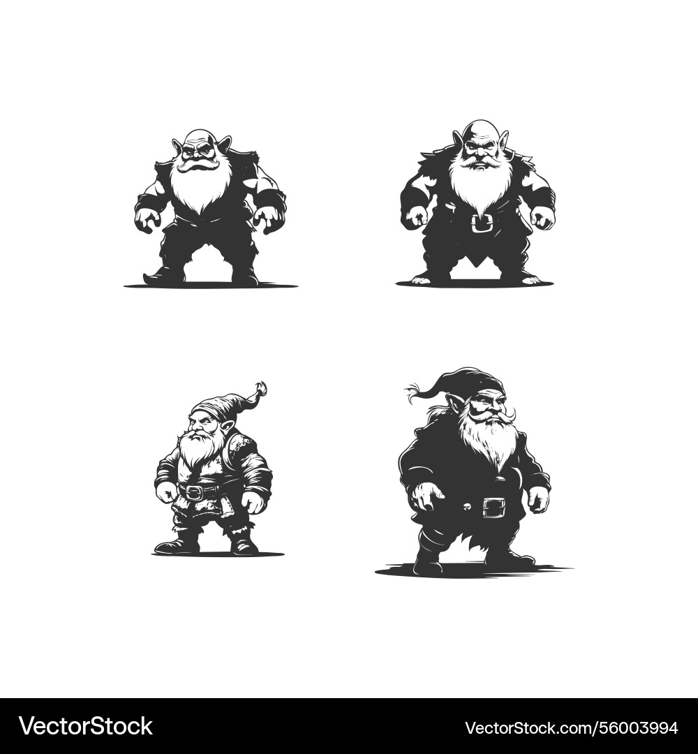 Set of silhouettes dwarf with different action Vector Image