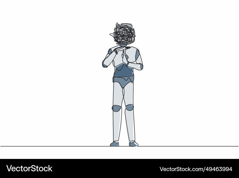 Single one line drawing robot with round Vector Image