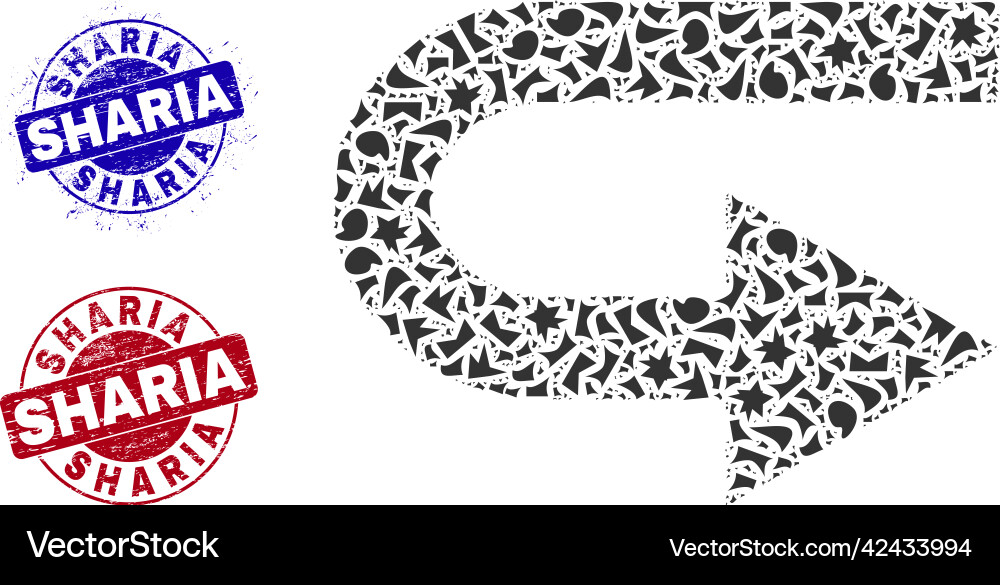 Turn right mosaic of fractions with sharia vector image