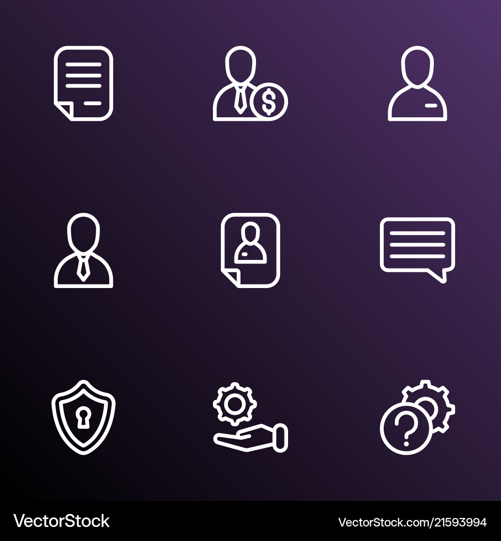 Work icons line style set with message employee Work icons line style set with message employee vector image