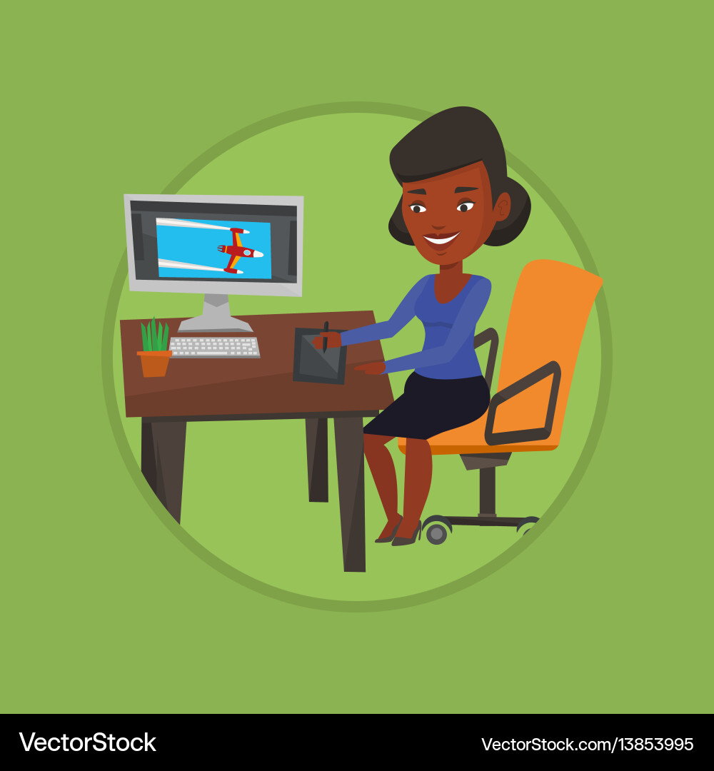 Designer using digital graphics tablet Designer using digital graphics tablet Vector Image