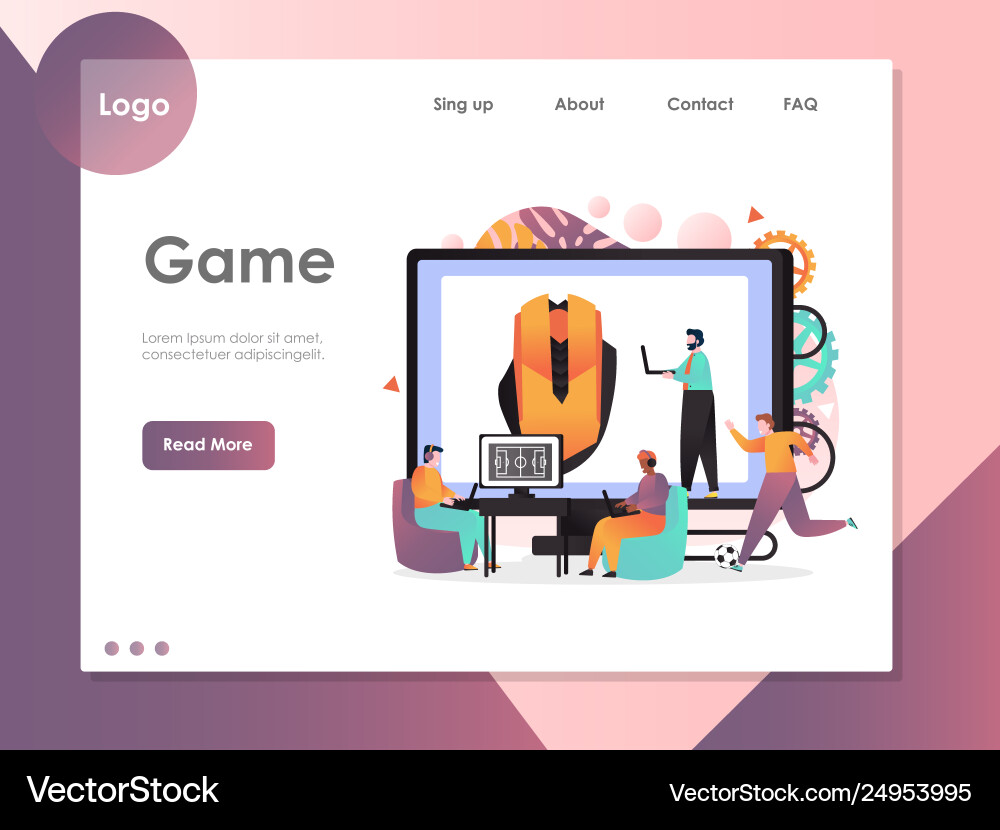 Game website landing page design template Game website landing page design template vector image