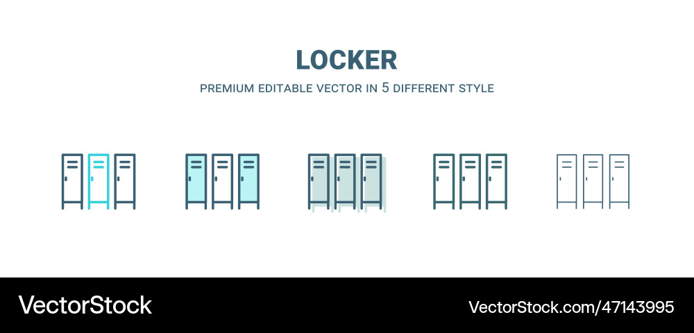 Locker icon in 5 different style outline filled Vector Image