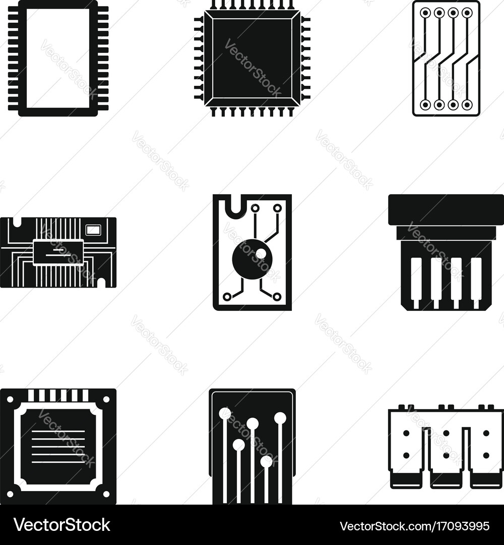 Microchip icons set simple style Vector Image