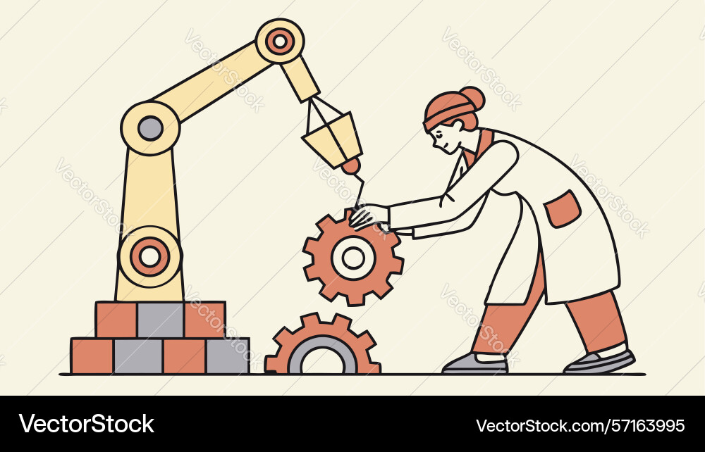 Person with robotic arm gears automation Vector Image