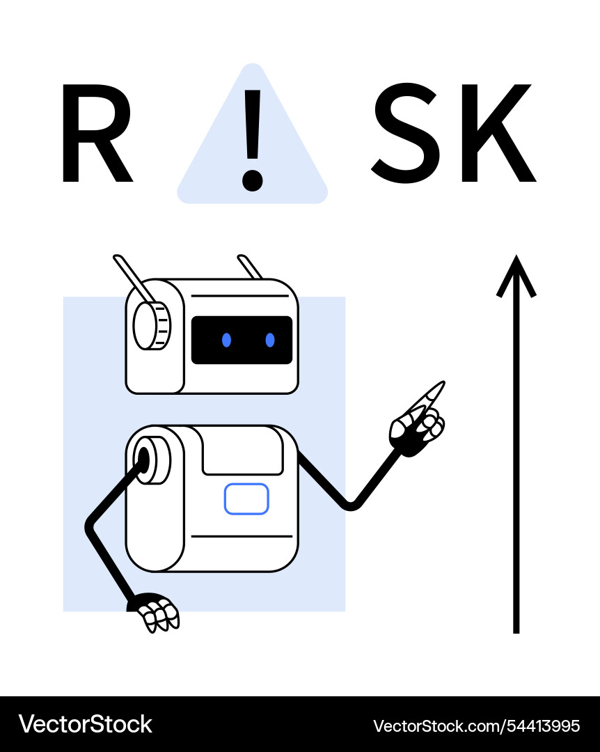 Robot pointing at upward arrow with rsk text Robot pointing at upward arrow with rsk text vector image