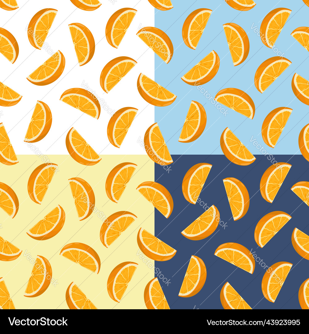 Set of seamless patterns with slices orange Set of seamless patterns with slices orange vector image
