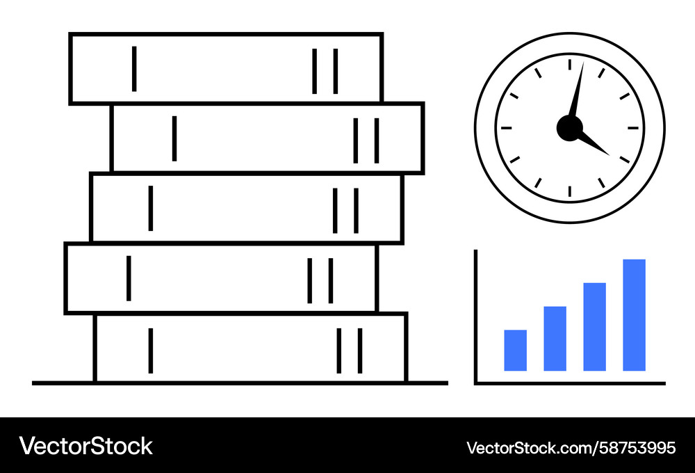 Stacked books clock and bar graph represent time Vector Image