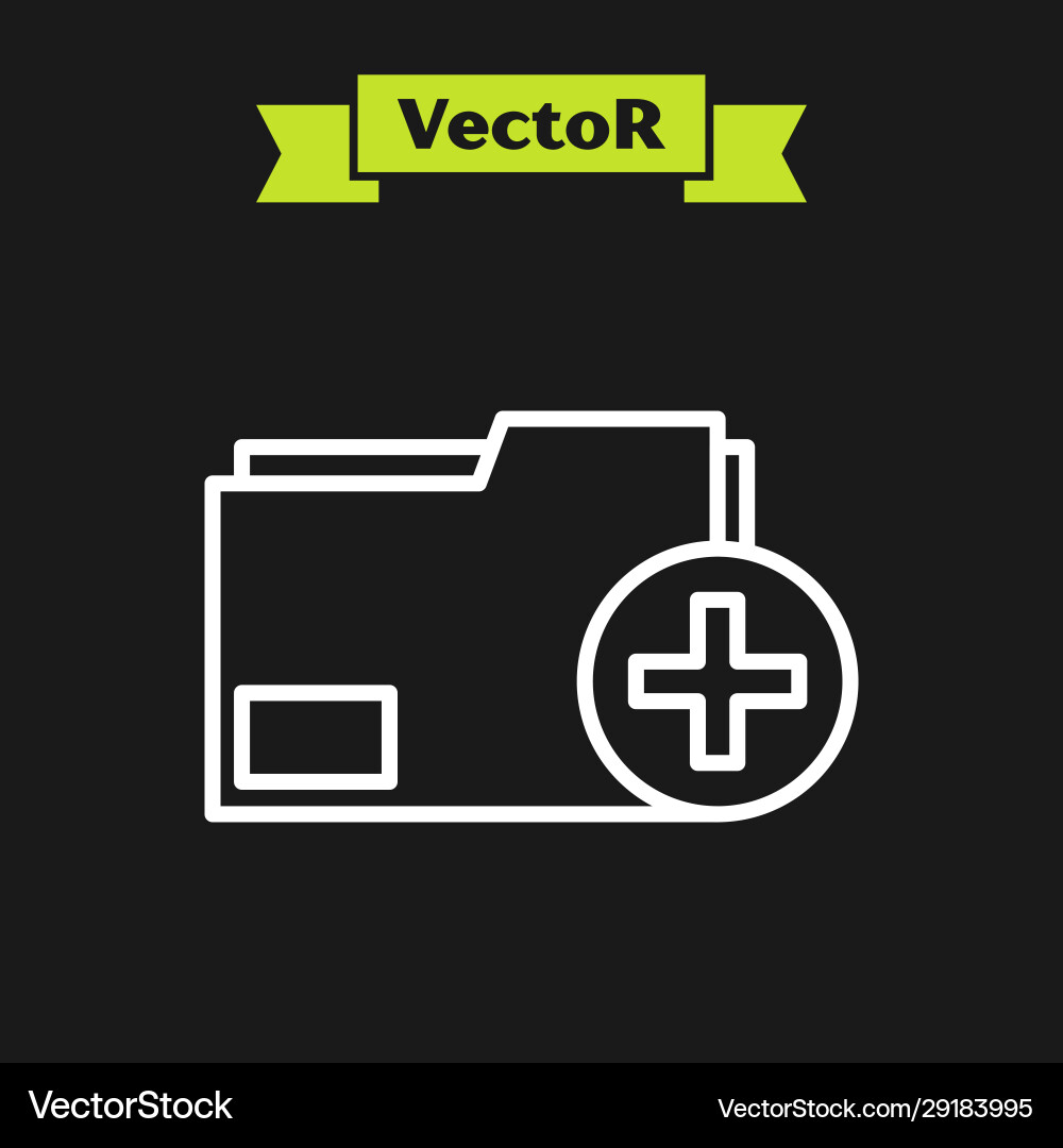 White line add new folder icon isolated on black Vector Image