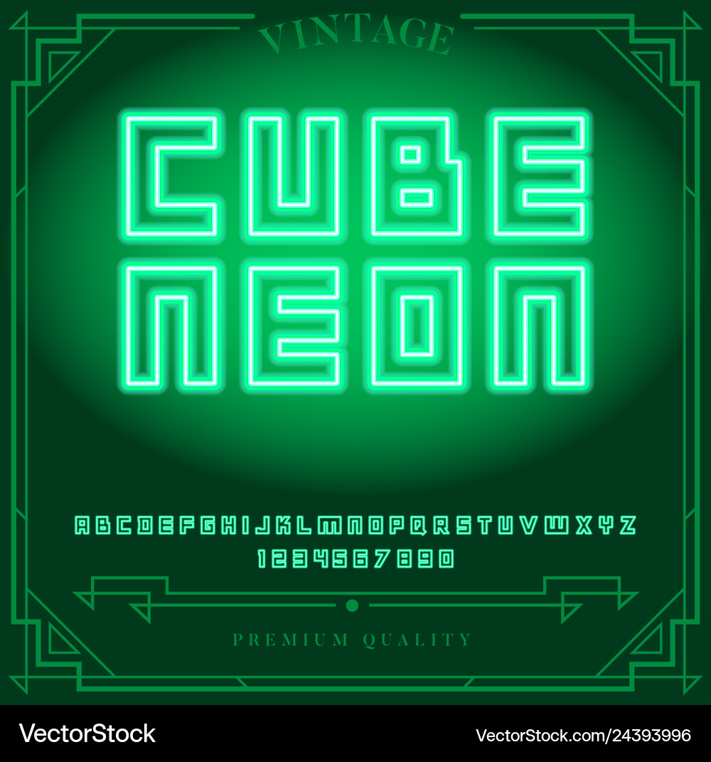 Bright neon alphabet letters numbers and symbols Vector Image