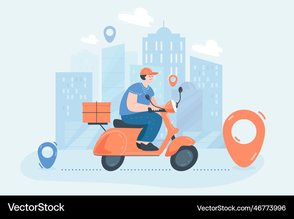 Cartoon courier delivering package on scooter Cartoon courier delivering package on scooter vector image