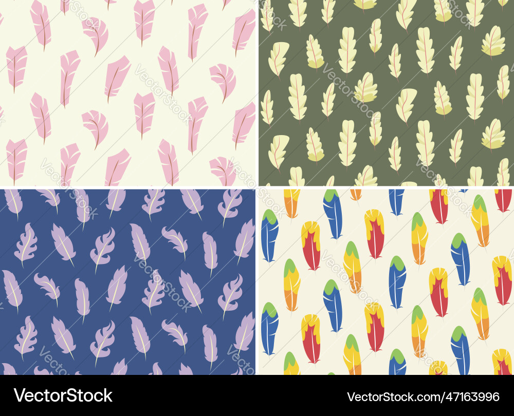 Collection of seamless patterns with feathers vector image