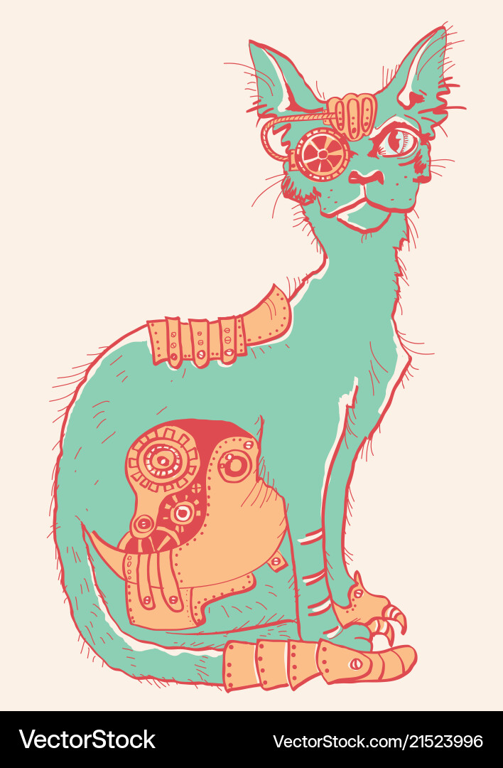Katze mit mechanischen Teilen von Körperhand gezogen Katze mit mechanischen Teilen von Körperhand gezogen vektorbild
